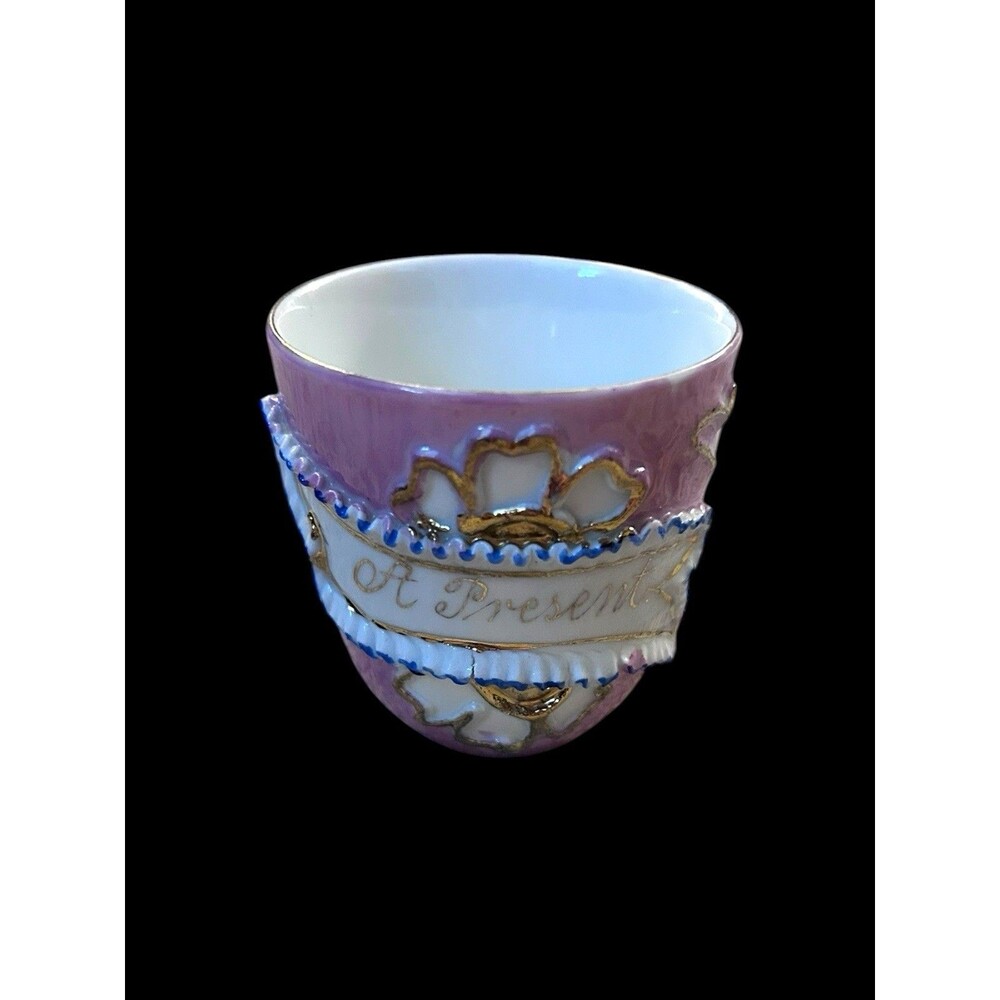 Vtg Porcelain Demitasse Cup (Present) Floral Hand-Painted Germany Embossed Pink